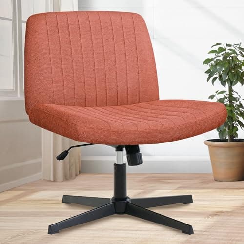 Orange Factory Criss Cross Chair No Wheel Wide Cross Legged Office Desk Vanity Chair Comfy Fabric Armless Adjustable Swivel for Home Computer Task (Brown)