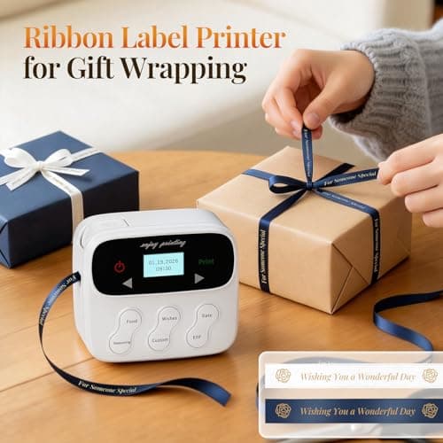 Phomemo Ribbon Label Printer, Kitchen Magnetic Label Maker Machine with Tapes F12 Handheld Rechargeable Backlit-LCD Screen Labeler One-Click Print Date for Home Food School Gift Wrapping Fridge White 6