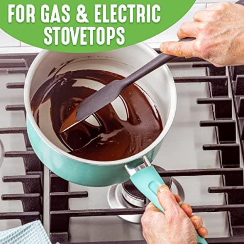 GreenLife Soft Grip Diamond Sandstone Healthy Ceramic Nonstick, 2QT Saucepan Pot with Lid, PFAS-Free, Dishwasher Safe, Turquoise and Cream 6