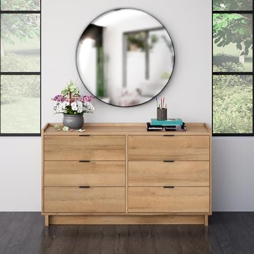 Prepac Simply Modern 6-Drawer Double Dresser for Bedroom, Chest of Drawers, Modern Bedroom Furniture, 52.5” Wide x 16” deep x 29.5” Tall, Oak 8