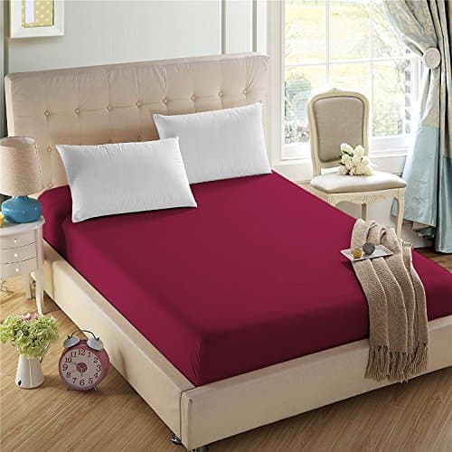 4U'LIFE Single Fitted Sheet, Prime 1800 Series, Ultra Soft & Comfortable, Double Brushed Microfiber (Cardinal Red, Queen)