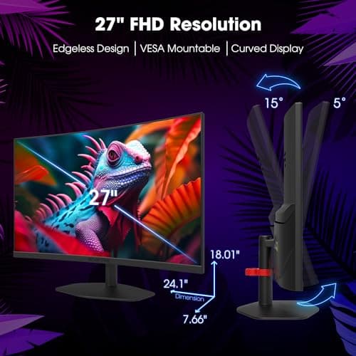 Sceptre New Curved 27-inch Gaming Monitor 1500R 100Hz HDMI X2 DisplayPort 1ms 100% sRGB, Build-in Speakers Machine Black 2025 (C275W-FW100T Series) 6