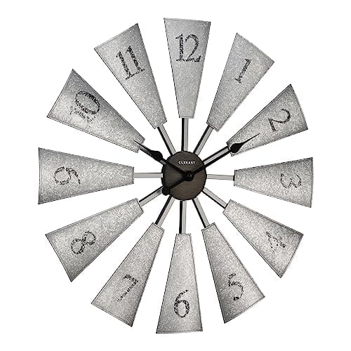 CLXEAST 30 Inch Large Farmhouse DIY Windmill Decor Wall Clock, Adjustable Size 24"/26"/28"/30"/32", 24 Inch Wall Clock for Living Room Decor,Wall Art Decor, Galvanized Plastic 9