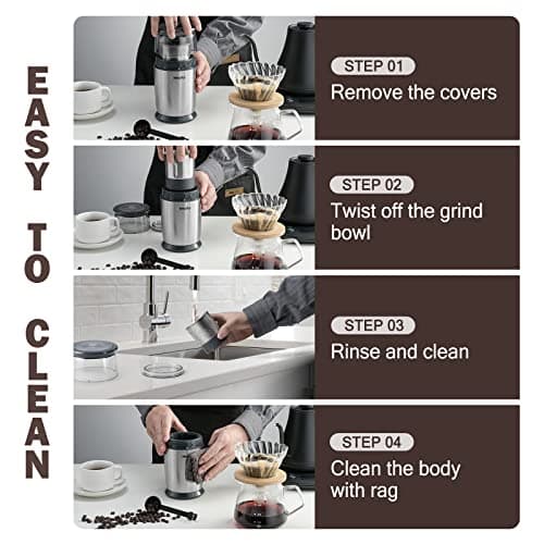Mecity Electric Coffee Grinder Fast Grinder with 6 Stainless Steel Blades for Beans, Condiment, Pepper and Salt, Espresso Ground Coffee Grinder, Removable Bowl, Easy to Clean, 200W 9