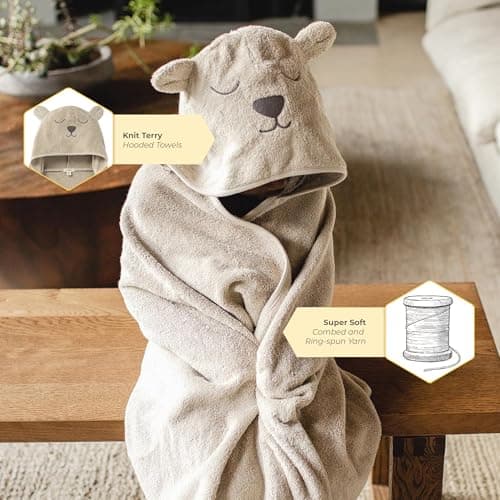 Burt's Bees Baby Toddler Hooded Animal Character Towels Organic Cotton, Unisex Bath Essentials, Soft Nursery Towel for Kids 5