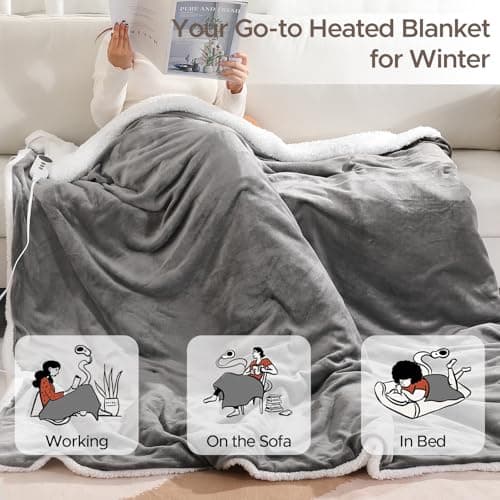 STHYTON Electric Heated Blanket Twin 62''X84'', Soft & Cozy Fast Heating Blanket with 9 Heat Settings & 2-10 Hours Auto Off, ETL Certified & Overheat Protection,Gift for Grandma, Light Gray 6