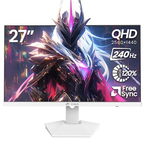 CRUA 27" 240Hz Gaming Monitor, 2k QHD(2560 * 1440P) IPS Screen Computer Monitor, Supports AMD Freesync, 120% sRGB, Blue Light Filter, Built-in Speakers, Wall Mountable Installs(HDMI 2.0/DP 1.4)-White