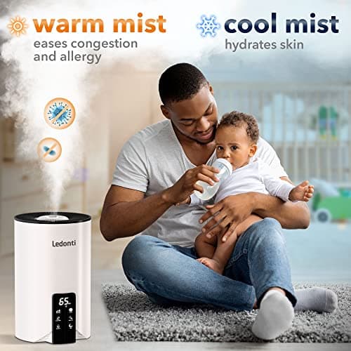 Humidifiers for Bedroom Smart Control - Dual Mist Cool & Warm Mist Humidifier 4L Big Capacity Top Fill Water Tank, Quie Humidifier, for Large Rooms Home Living Office Baby - Ultrasonic Humidifier 5