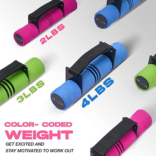 Yes4All 2lbs Adjustable Dumbbell Hand Weights Set Of 2 for Women's Walking or Travel Exercise with Adjustable Straps, Foam Cover, and Color Coded Weight, Anti Slip 5