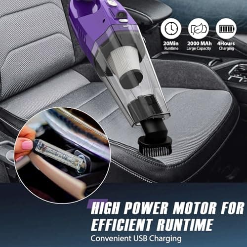 Handheld Vacuum Cordless,Car Vacuum Cleaner Portable Wireless with Powerful Suction/Multi Accessories,Low-Noise Lightweight Mini Hand Vacuum Cordless Rechargeable for Car,Office and Home Cleaning 8