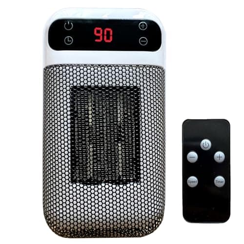 Space Heater, Small Plug in Electric Heater, Remote Wall Outlet Electric Space Heater with Adjustable Thermostat and Timer and Led Display, Compact for Office Dorm Room (Peal)