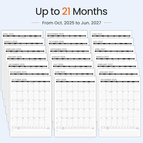 SUNEE 2026 Wall Calendar Large 22.75"x15.5", 21 Month Calendar (Ends June 2027), Vertical Extra Large Monthly Calendar 2026 for Wall, Black 5