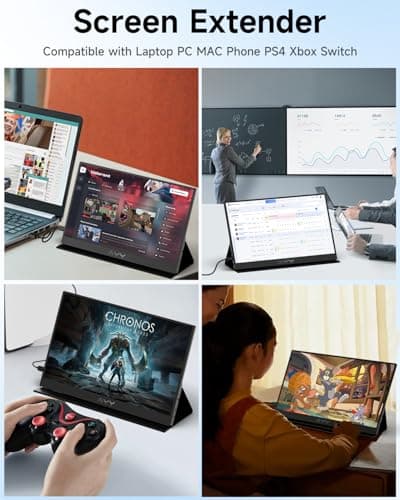 AYY 15.6" Portable Monitor 1080P FHD IPS Screen Extender with USB-C & HDMI for Laptop, PC, Mac, Phone, PS4, Xbox, Switch, VESA Mount, Dual Speakers, Headphone Jack-Black (1080P 60HZ Black) 4