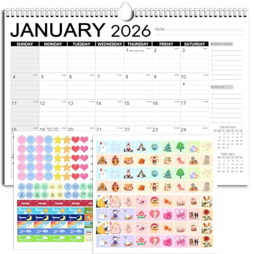 Calendar 2026, Anti Ink Bleed, Durable Thick Paper, Large days Blocks, Wall Calendar 18 Months with Stickers, 17" x 12" Large Simple Style 2026 Calendars for Home, Office, Teacher Supplies- Simple