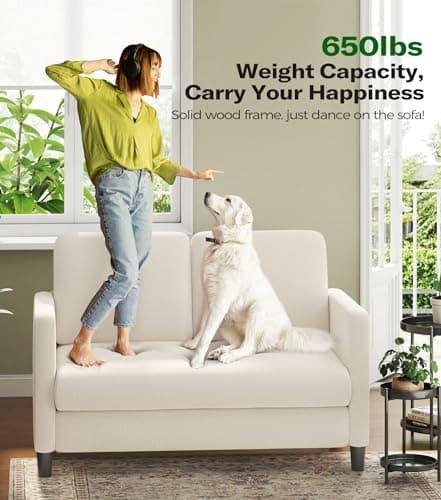 Welzona Loveseat Sofa, 51" Love Seat, Comfy Teddy Small Loveseat for Small Spaces, Tool-Free Setup Sofa Couch for Bedroom, All-Wood Couches for Living Room, No Pillow Included, Beige 5