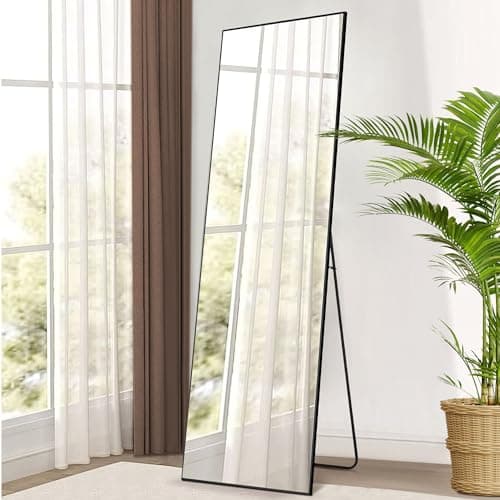 OLIXIS Full Length Mirror with Stand, Full Length Mirror for Bedroom, Cloakroom, Living Room, Aluminum Alloy Thin Frame, 64"x21" Large, Floor Standing Tall, Black 5