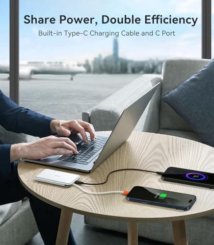 TORRAS Power Bank with Built-in USB-C Cable (No-Wireless), Ultra-Slim 10,000mAh Portable Charger USB C, 22.5W Fast Charging Battery Pack for iPhone 17/16/15 Series, Phone air, Galaxy, Pixel, White 8