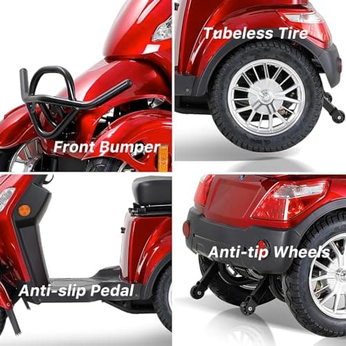 Mobility Scooters for Seniors & Adults 500lbs Capacity - 800W All Terrain Electric Powered Mobility Cart - Heavy Duty Mobility Scooter for Elderly w/Charger Remote Keys (Red) 7
