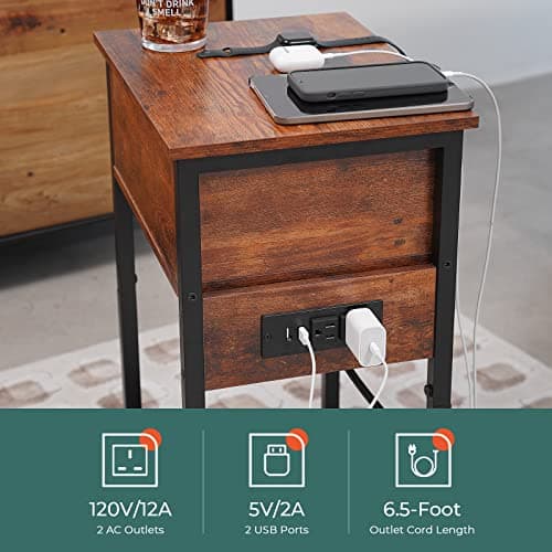 Yoobure Nightstand with Charging Station, Side Table End Table with Large Drawer and Storage Shelf, Bed Side Table/Night Stand with USB Ports & Outlets, Rustic Bedside Tables for Bedroom, Living Room 7
