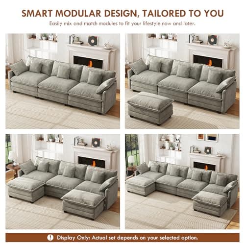 WorthFurni 111.4” Cloud Couch, Modular Sectional Sofa, Comfy Modern 3-Seater Couches with Pillows & Upholstered Deep Seat Cushion for Apartment Living Room Bedroom （Grey） 5