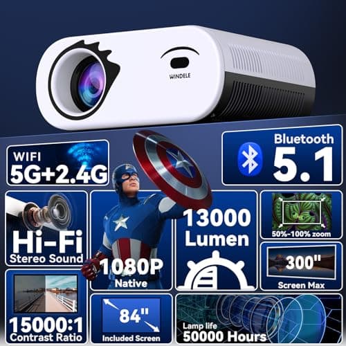 Mini Bluetooth Projector with Screen, Native 1080P, Portable Outdoor 5G WiFi Projector, Lag-Free, Compatible with iPhone, Android, PC, Fire Stick, Xbox, and PS5 (White) 7