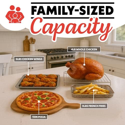 Gourmia French Door Air Fryer – 25 Qt Large Capacity Convection Oven, Fryfroce 360°, Digital Display with 17 Cooking Presets, Bake, Toast, Roast, Dehydrate, Fits 12” Pizza 6