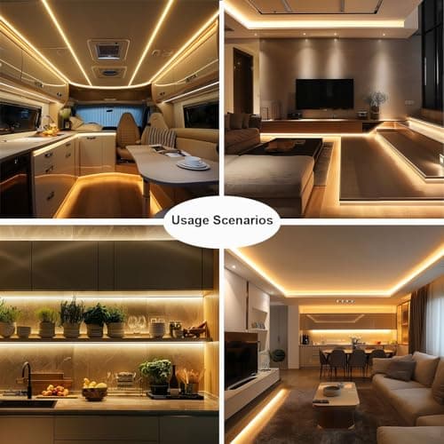 TOPAI 12V COB LED Strip Light 3000K Warm White Waterproof IP65 480LEDs/M Super Bright 4000Lm CRI>90 16.4ft/5M Dotless High Density Cuttable Flexible for Cabinet Home DIY Lighting Projects 6