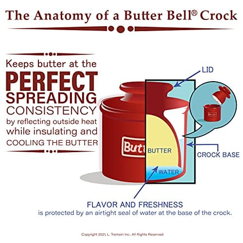 Butter Bell - The Original Butter Bell crock by L Tremain, a Countertop French Ceramic Butter Dish Keeper for Spreadable Butter, Café Matte Collection, White Matte 6