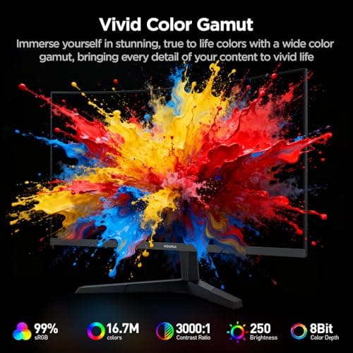 KOORUI 27 Inch Curved Gaming Monitor, Full HD 1080p 1500R 180Hz Computer Monitor, 99% sRGB, Adaptive Sync, Display Port 1.2x1 & HDMI 2.0x2, Eye Care, VESA Compatible, Black 27E6CA 7
