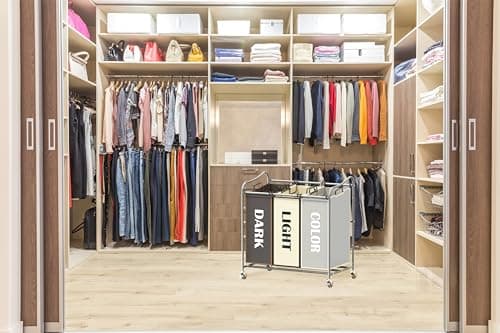 Simple Houseware Heavy Duty 3-Bag Laundry Sorter Rolling Cart, Silver/Assorted – Durable Triple Laundry Hamper with Removable Bags and Lockable Wheels for Laundry Room Organization 6