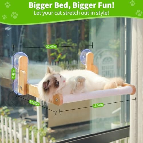 Cat Window Perch with Wooden Frame – Aloxina Foldable Cat Hammock Bed for Indoor Cats, Soft Rabbit Fur Cover, Washable, Strong Suction Cups, No Drilling, Supports Large Cats 6