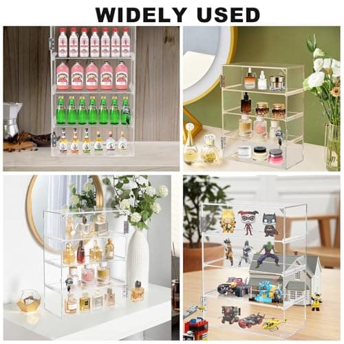 Acrylic Display Case with Lock Key 4 Tier Clear Display Case Locking Cabinet for Collectibles Figure Knife Rock Perfume Countertop Retail Showcase Display Box Wall Mount with Shelves 11.8x5.9x15.7 in 7