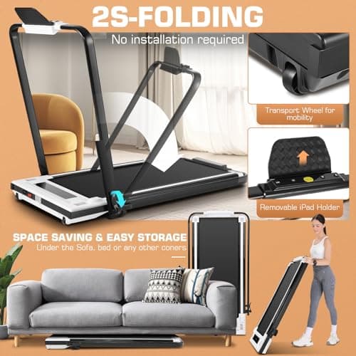 ANCHEER Treadmills with Incline, Under Desk Treadmill/2s Folding/Max Treadmill 300 lb Capacity-Walking Pad/Compact Electric Treadmill for Home/Gym/Office with LED Touch Screen/Remote Watch 7