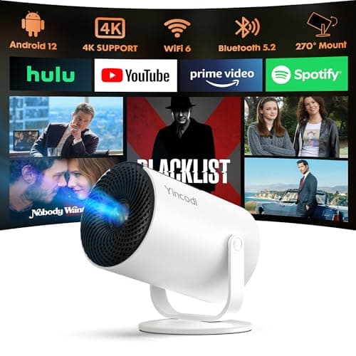 YINCODI [Bulit in Apps] Portable Mini Projector, 1080P Smart Projector with WiFi and Bluetooth, 270° Rotatable Movie Projector Compatibile with iOS/Android/Windows/USB/HDMI, for Indoor/Outdoor Use