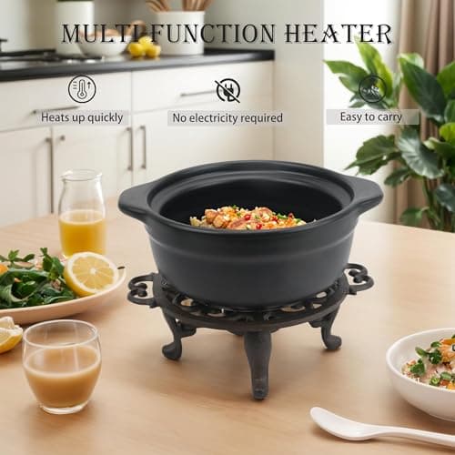 Linton Arts Cast Iron Teapot Warmer, Tea Pot Warmer with Tealight Holder, Portable Wind-Resistant Tea Pot Warmer Base with Candles & Pinch Mitts, for Heat Food Coffee Milk or Tea 5