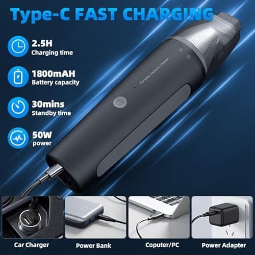 PATO Handheld Vacuum, 13000PA Portable Cordless Car Vacuum Cleaner, Suction and Blow 2-in-1 Dust Removal Vacuum Cleaner for Car, Home, Office, Pet. Black 5