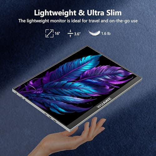 WUAWE 16" Portable Monitor 1920x1200P USB-C HDMI, IPS HDR Freesync Gaming Monitor, Plug&Play for PC Mac Phone PS5 Switch(Silver) 8