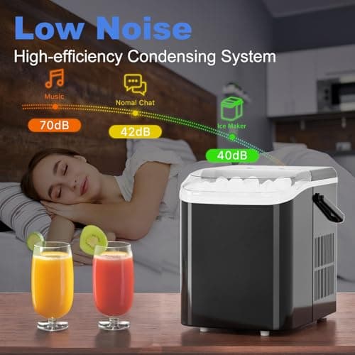 NEWBULIG Ice Makers Countertop with Handle, Portable Ice Machine, 9 Bullet Cubes in 6 Mins, 26lbs in 24Hrs, Auto-Cleaning, with Basket and Scoop, for Home, Kitchen, RV, Camping, Black 7