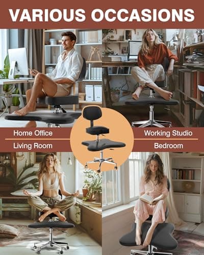 PYY ADHD Chairs for Adults - Meditation Cross Legged Office Chair with Wheels, Ergonomic Squatting Kneeling Fidget Chair with Lumbar Back Support Adjustable Height for Home Office Black 6