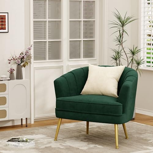 Andeworld Velvet Accent Chair, Upholstered Modern Single Sofa Side Chair,Comfy Barrel Club Living Room Armchair with Golden Metal Legs for Bedroom Living Reading Room Office, Green 10