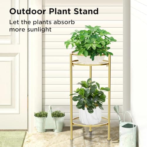 H HOMEXIN Plant Stand Indoor ,2 Tier Metal Plant Stand 23.5'' Tall Heavy Duty Sturdy Plant Shelf Holder,Rustproof Decorative Plant Stands Outdoor for Corner Garden Patio Livingroom Balcony 5