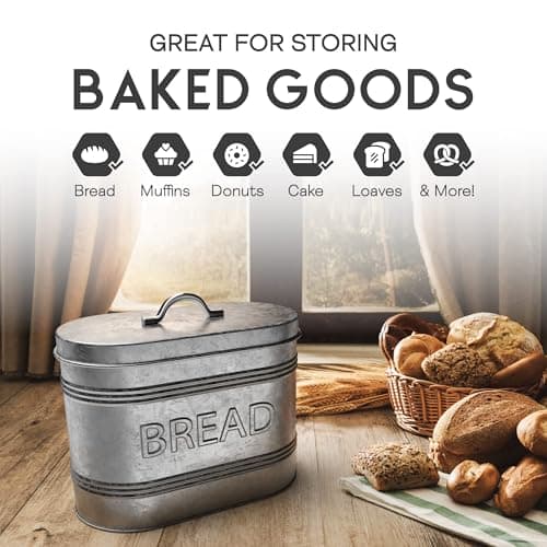 Amici Home, , Rustic Kitchen Galvanized Metal Bread Storage Bin, 288 oz, Gray 6