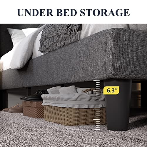 Allewie Queen Size Bed Frame with Button Tufted Wingback Headboard, Upholstered Platform Bed with Wooden Slats Support - No Box Spring Needed, Noise-Free, Easy Assembly, Dark Grey 5