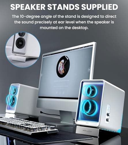 Edifier QR65 Desktop Active Monitor with 2.75" Long-Throw Aluminum Diaphragm mid-Low Drivers, Hi-Res Audio, Brilliant Light Effects, 70W Output Power Bluetooth Speakers with Stands - White 6