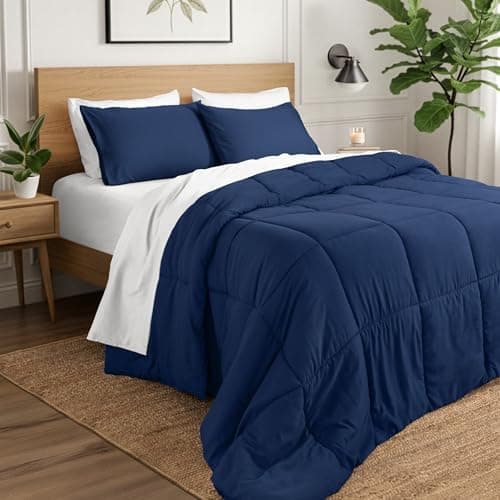 Ivy Union Comforter - Ultra-Soft 1800 Microfiber - Easy Care - All Season Warmth - Bedding Comforter (King/Cal King, Dark Blue)