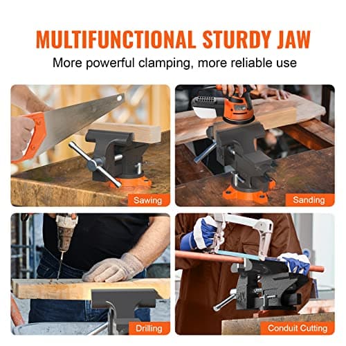 VEVOR Bench Vise, 4.5-inch Jaw Width 3.3-inch Jaw Opening, 240-Degree Swivel Locking Base Multipurpose Vise w/Anvil, Heavy Duty Cast Iron Workbench Vise w/Bolts & Nuts, for Drilling, Pipe Cutting 6