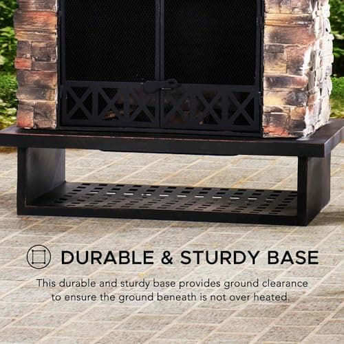 Sunjoy Outdoor Fireplace, Heavy Duty Patio Wood Burning Fireplace with Steel Chimney, Mesh Spark Screen Doors, Removable Grate and Fire Poker, Black 8