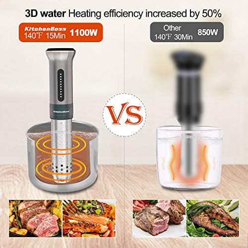 KitchenBoss Sous Vide Cooker Machine: Ultra-quiet 1100 Watt IPX7 Waterproof Water Thermal Immersion Circulator Accurate Temperature Control Digital Display Slow Cooking Sous-vide 5