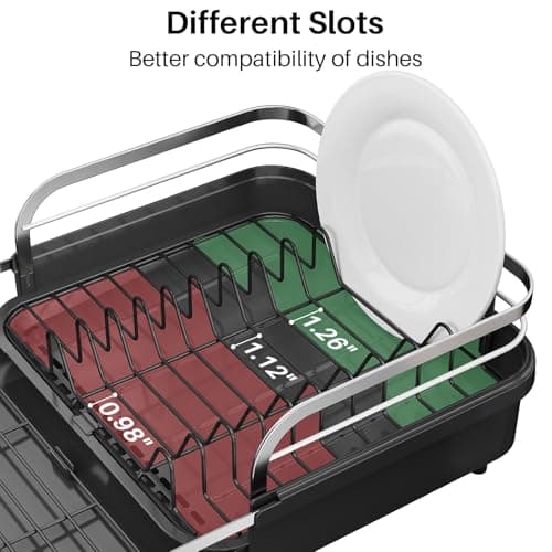 SNTD Dish Drying Rack, Expandable Dish Rack for Kitchen Counter, Stainless Steel Dish Drainer with Drainboard Set and Utensil Holder (Black) 7