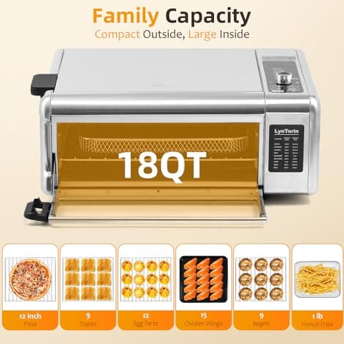 LynTorin Pizza Oven Combo, 10-in-1 Digital Countertop Oven, Flip UP Save 50% Space, Electric Indoor Toaster Oven, 18QT, 9 Preset Functions, Easy Clean, 1600W, Homeuse 6
